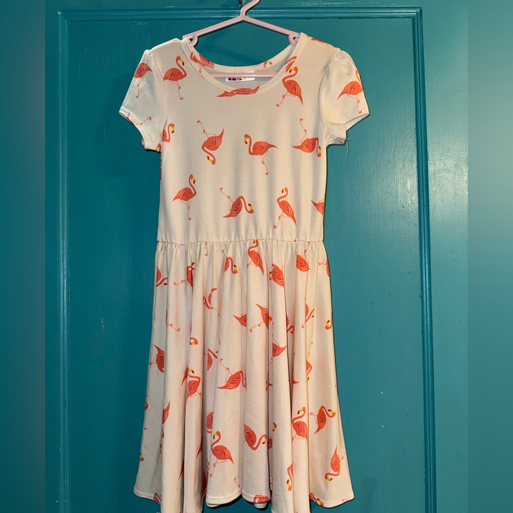 Dot Dot Smile Flamingo Print Dress - Cream and Orange